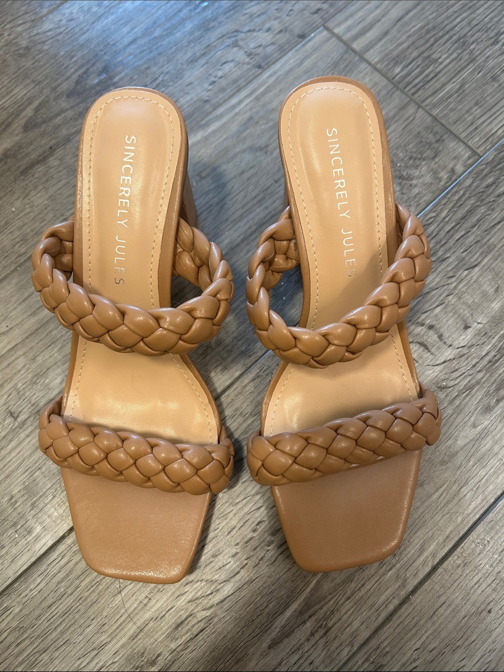 Sincerely Jules Braided Double-Strap Heeled Sandals — Brown